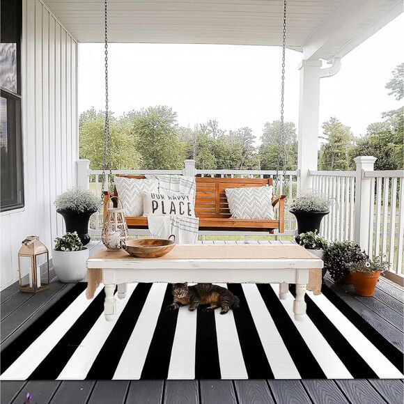 EARTHALL Other - EARTHALL Black and White Striped Rug Indoor Outdoor 27.5" x 43" Cotton Washable
